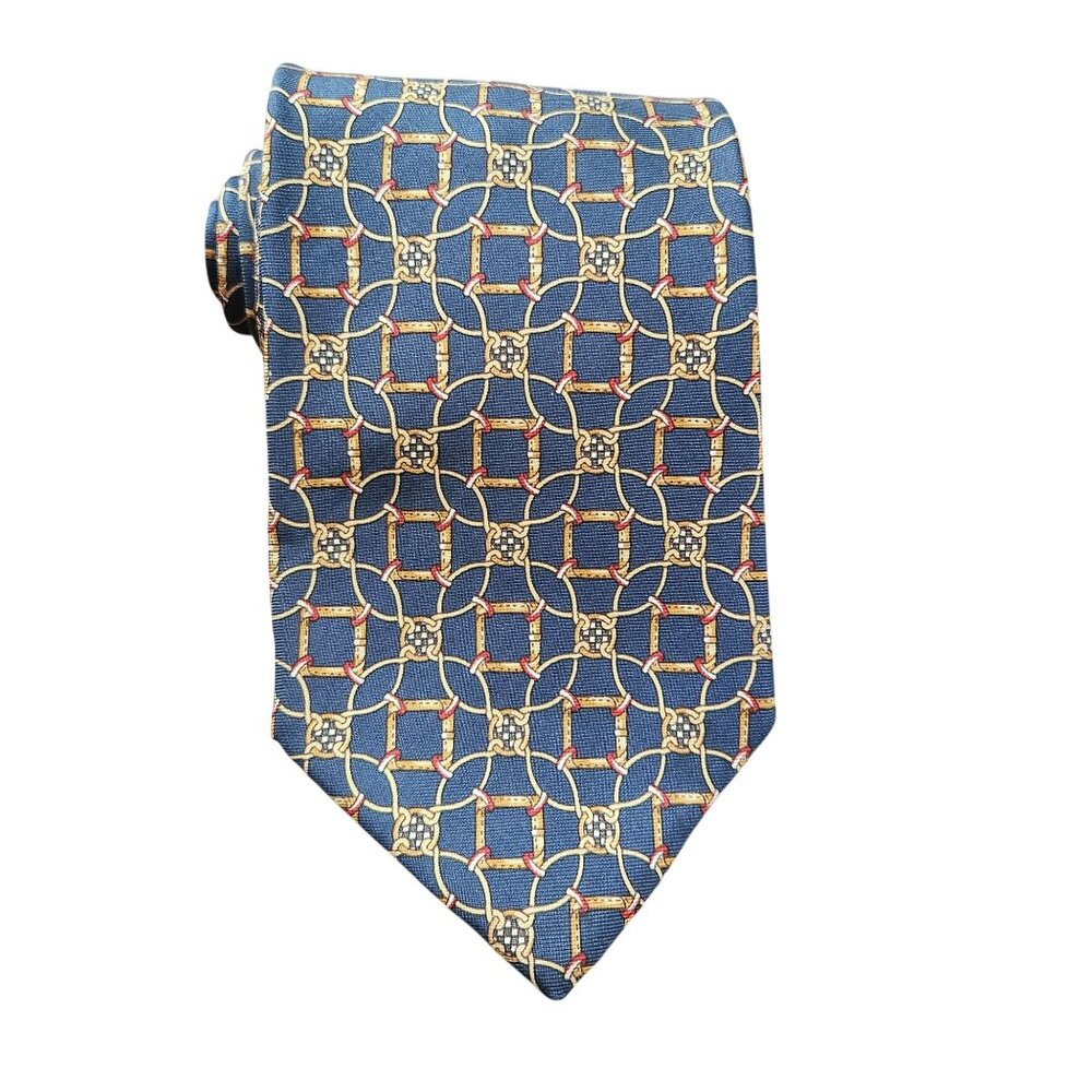 Brooks Brothers Makers 100% Silk Blue Gold Links 3.5" at Widest 58" Long